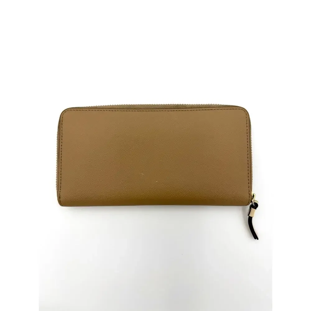 Tory Burch Zip Around Continental Wallet Tan Saffiano Leather Colorblock